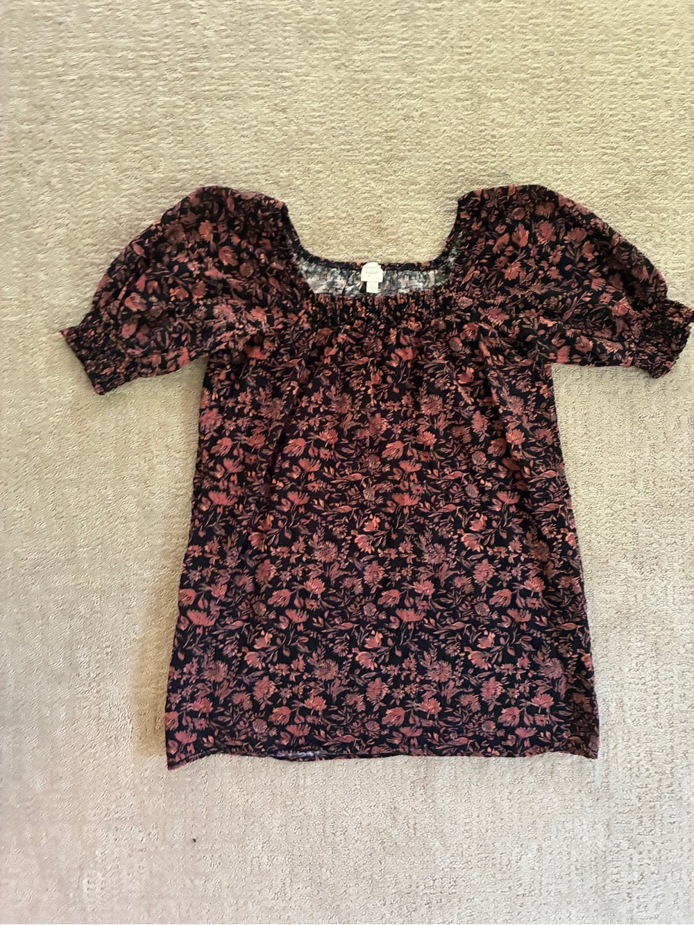 Square-Neck Mini Dress with Puff Sleeves in Black and Rose
